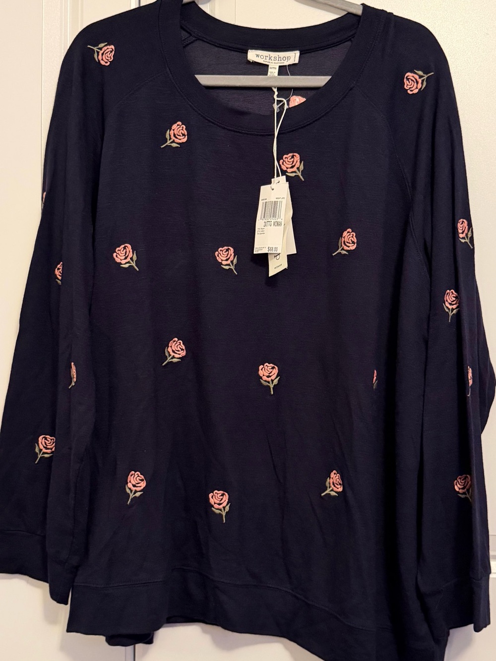Workshop Republic Clothing Navy Sweatshirt with Pink Rose Embroidery